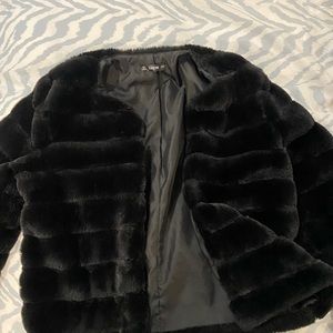 Shein black faux fur coat